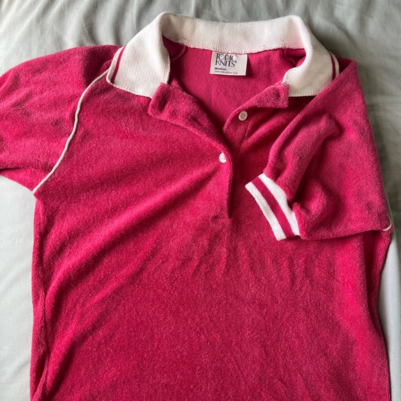 Vintage Pink Terry Cloth Tennis Collared Polo M - Picture 1 of 6